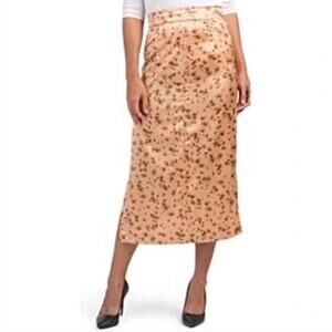 Zara Printed Floral Midi Skirt Fall Copper Tan Brown NWOT